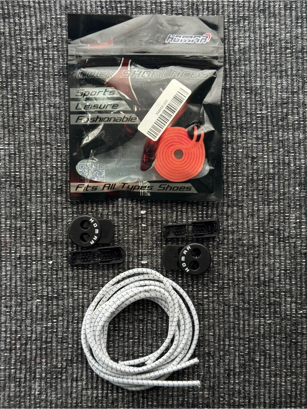 HOMAR No Tie Lock Shoelaces Reflective White Elastic Lace Set
